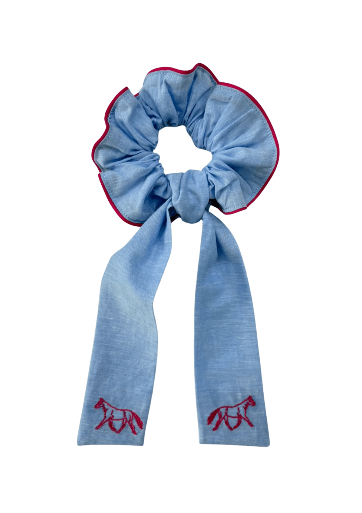 Embroidered Scarf Hair Scrunchie | Blue & Red