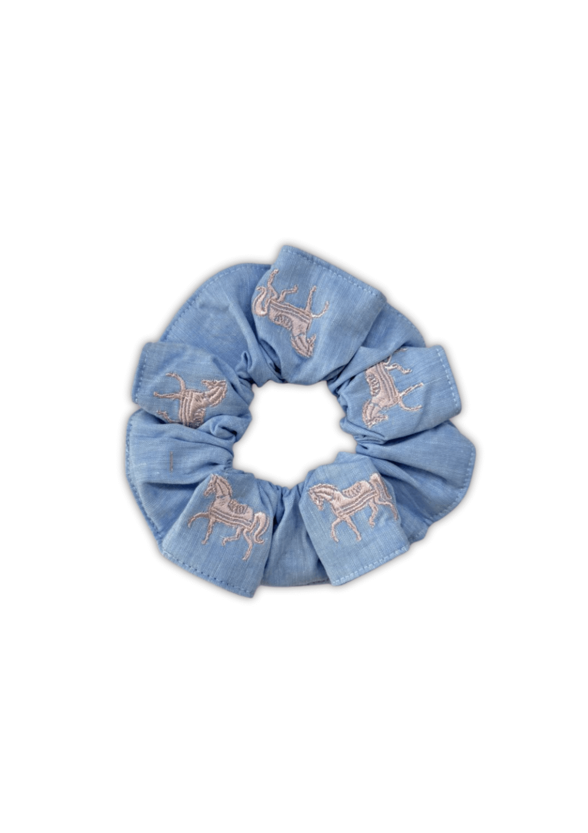 Cotton Embroidered Hair Scrunchie | Light Blue & Pink