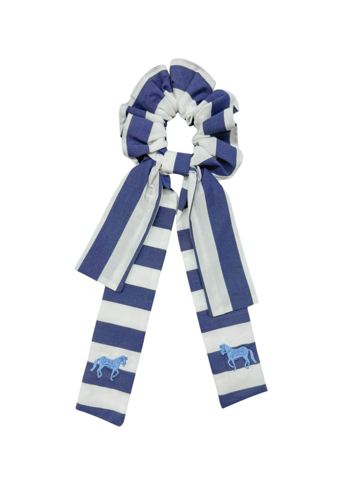 Embroidered Scarf Hair Scrunchie | Blue & White Stripes