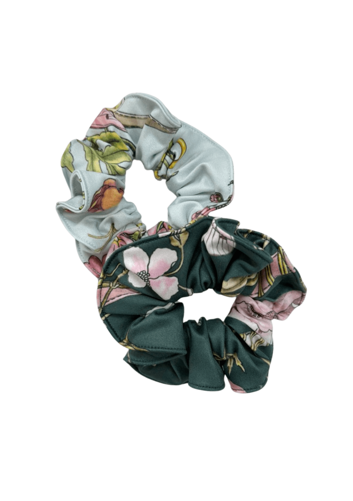 Duo Scrunchie Set | Herbaria Print | Aqua and Deep Green