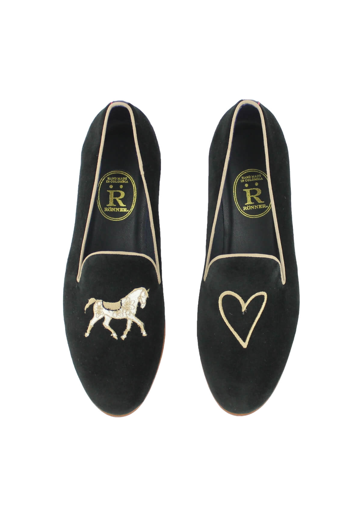 Mimosa Velvet Loafers | Horse Love | Black & Camel