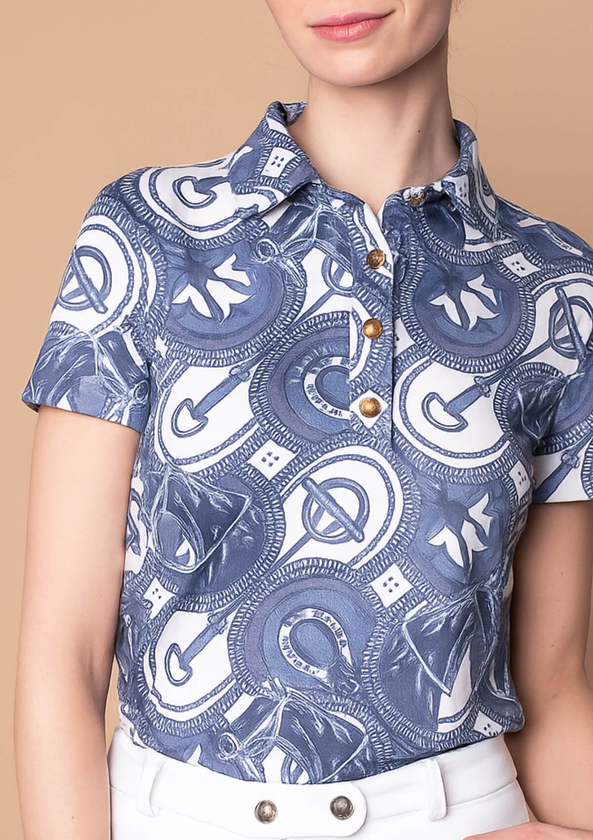 Noelia Polo-Shirt | Short Sleeve | Horseovals Print | Cobalt