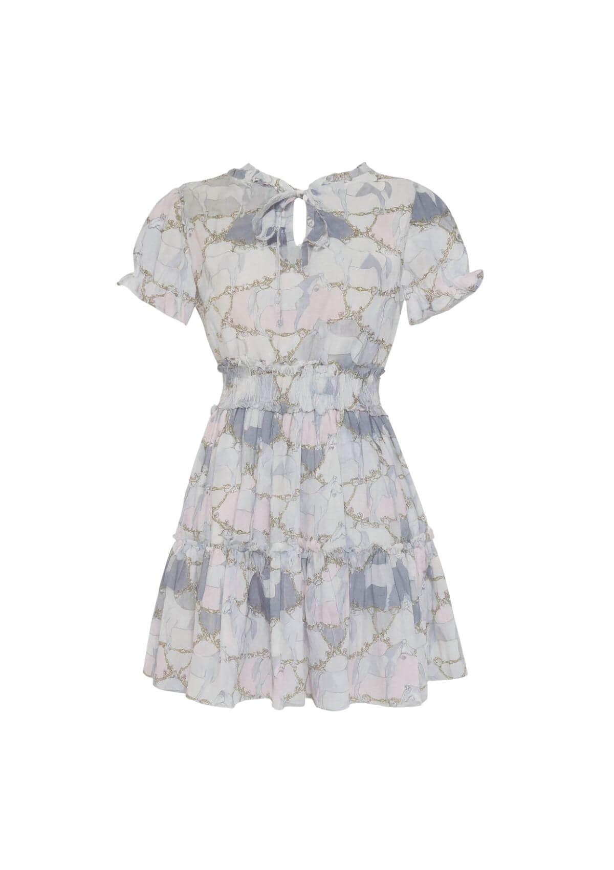 Amelie Linen Short Dress | Geo Horses Print | Pastel | Sample