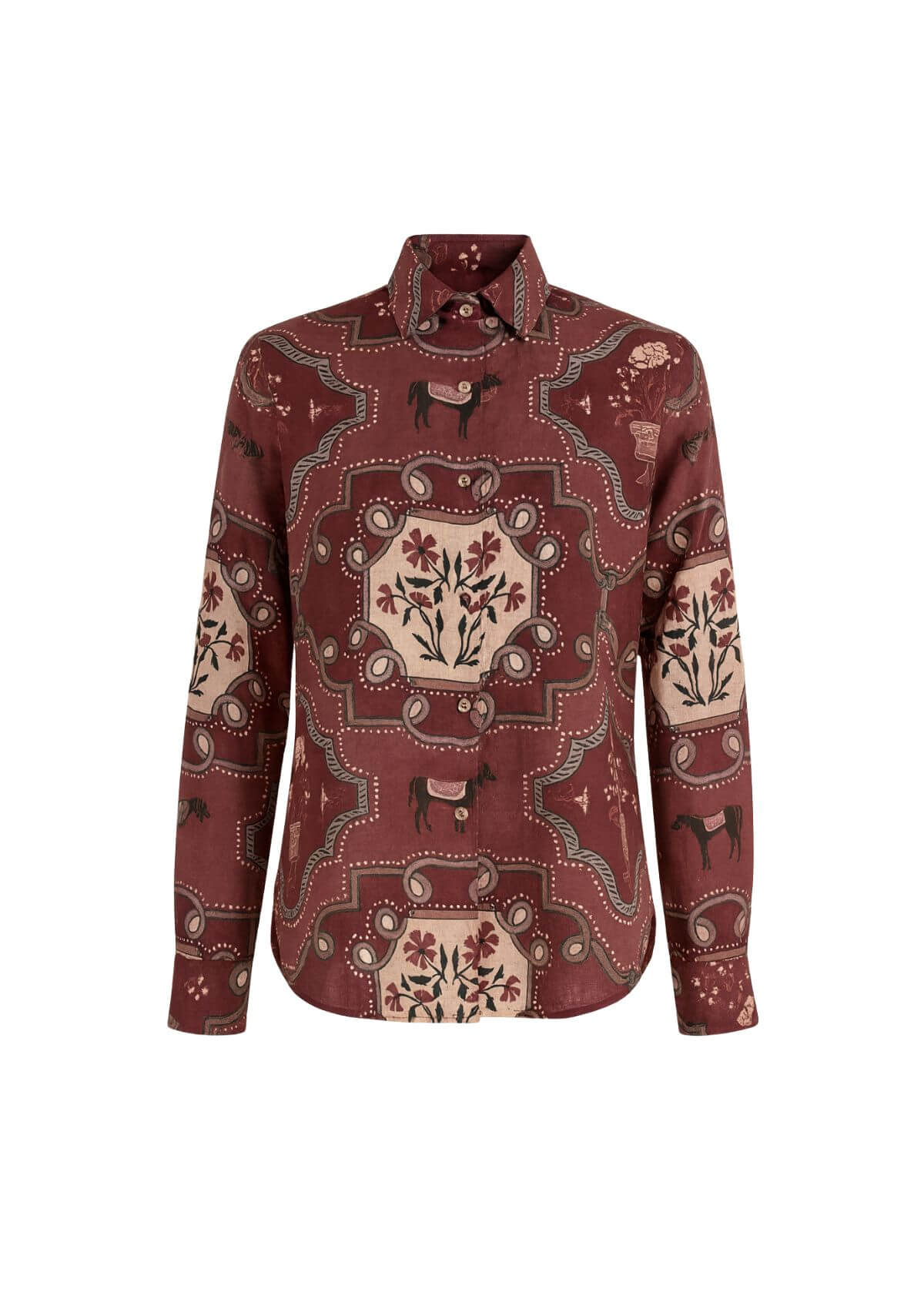 Basic Linen Shirt | Veranda Print  | Burgundy | Sample