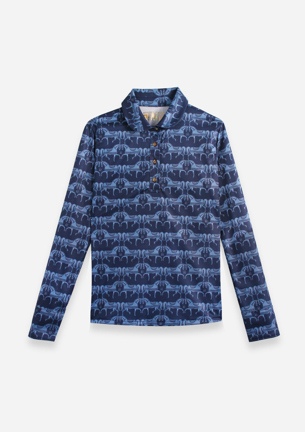 Noelia Classic Polo Shirt Long Sleeve Steed Print Sapphire