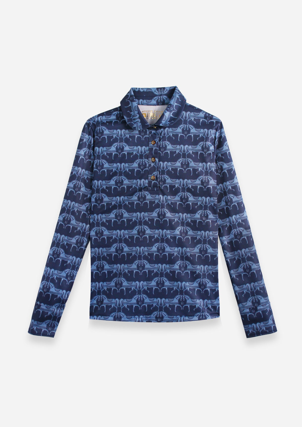 Noelia Classic Polo-Shirt Long Sleeve Steed Print | Sapphire