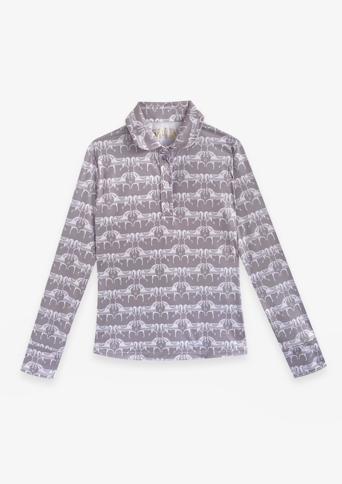 Noelia Classic Polo-Shirt Long Sleeve Steed Print | Hazelwood