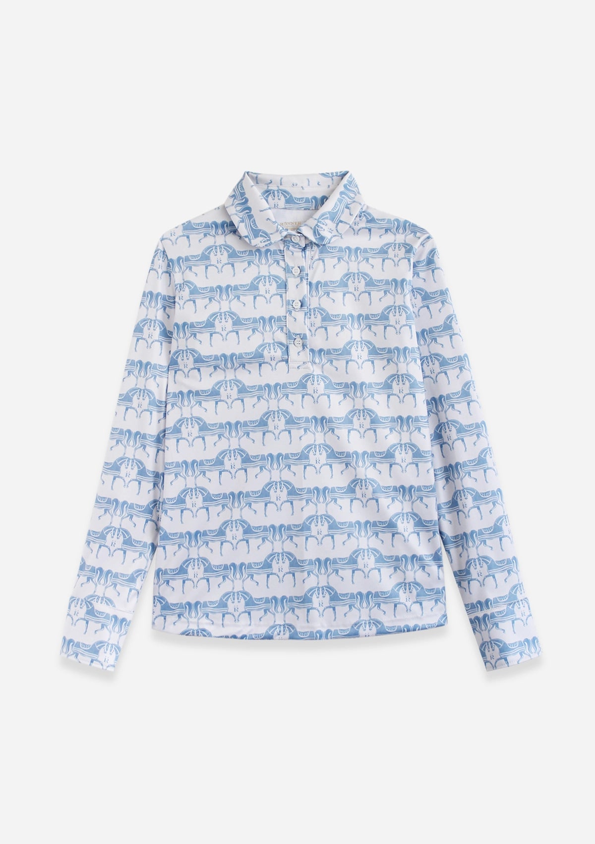 Noelia Classic Polo-Shirt Long Sleeve Steed Print | Light Blue