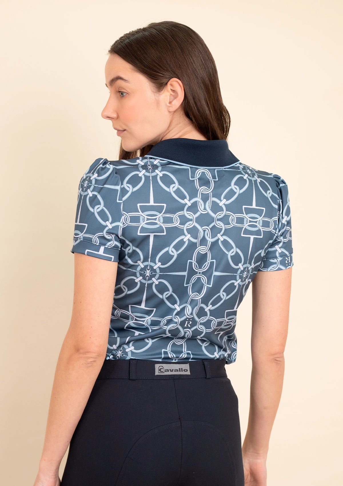 Olivia Polo-Shirt Short Sleeve | Chainlink Print | Navy - Rönner