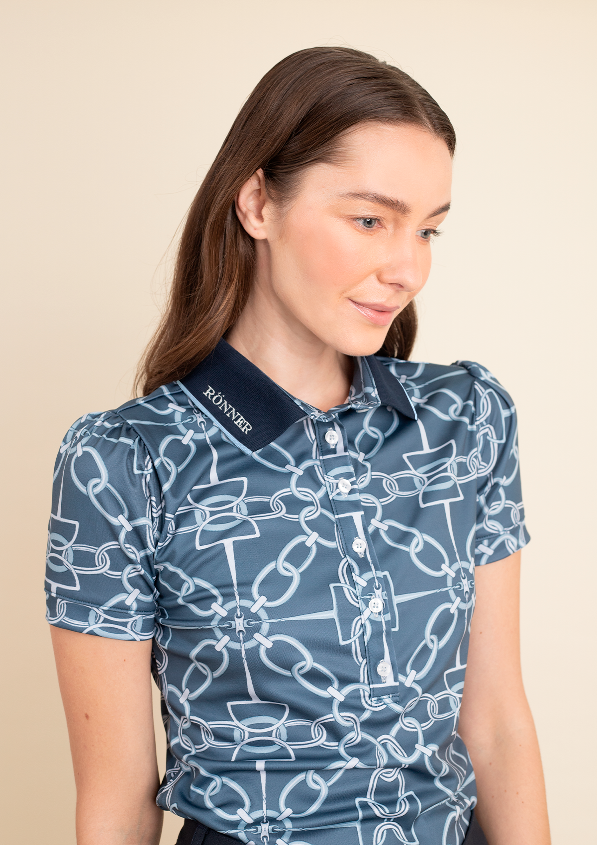 Olivia Polo-Shirt Short Sleeve | Chainlink Print | Navy - Rönner