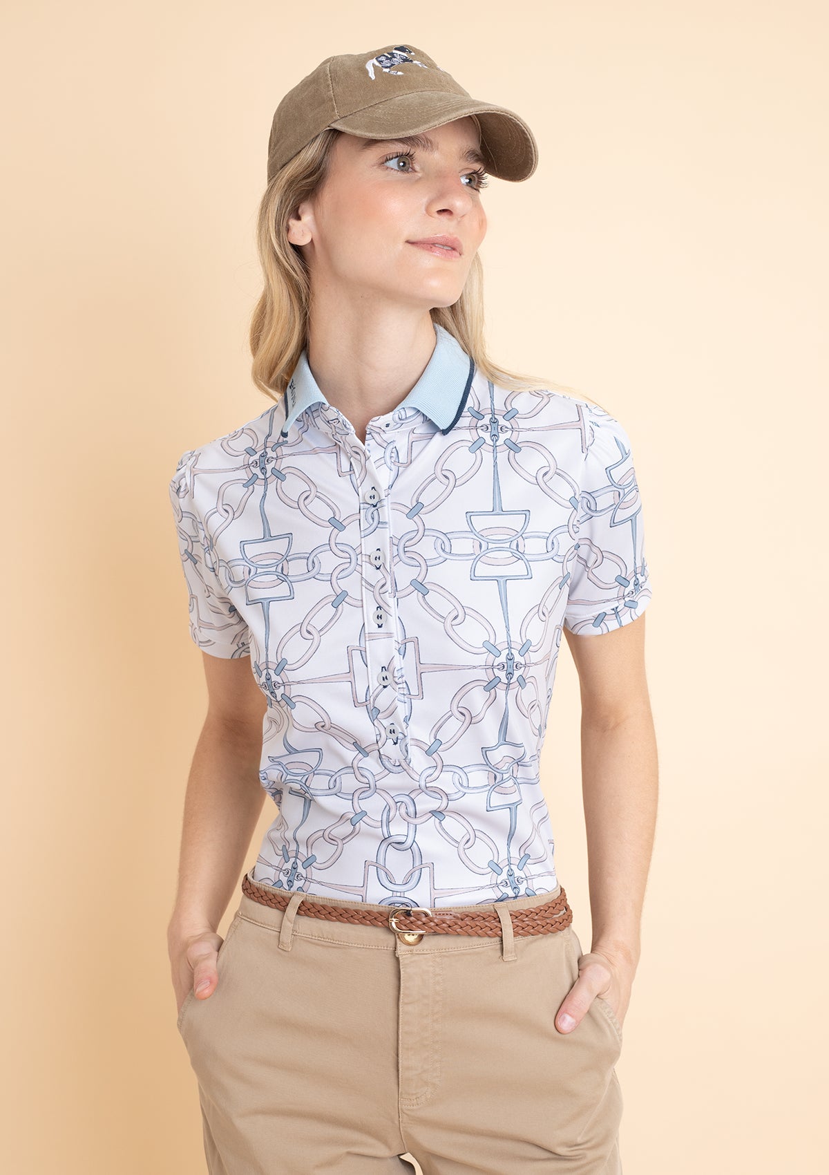 Olivia Polo-Shirt Short Sleeve | Chainlink Print | Powder