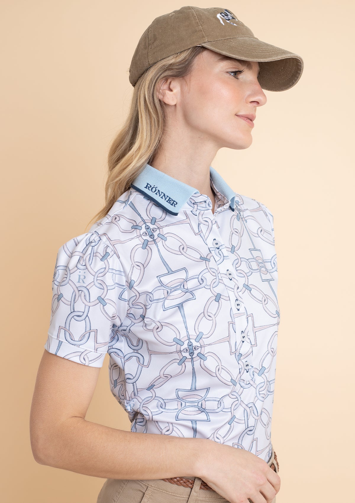 Olivia Polo-Shirt Short Sleeve | Chainlink Print | Powder