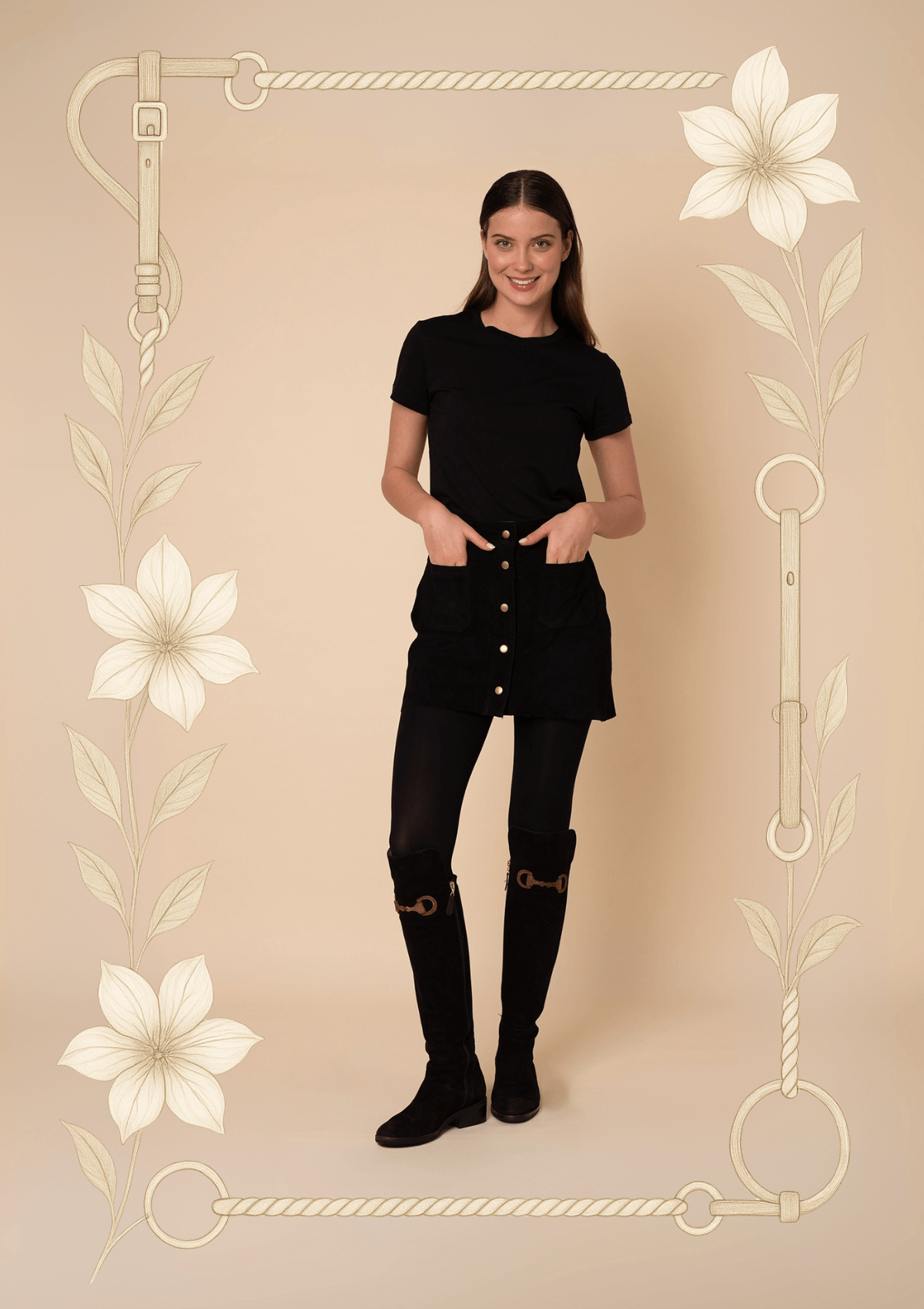 Estancia Suede Leather Skirt | Black