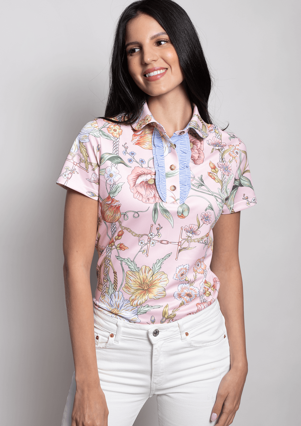 Prairi Polo Shirt Short Sleeve Botany Print Rose High tech