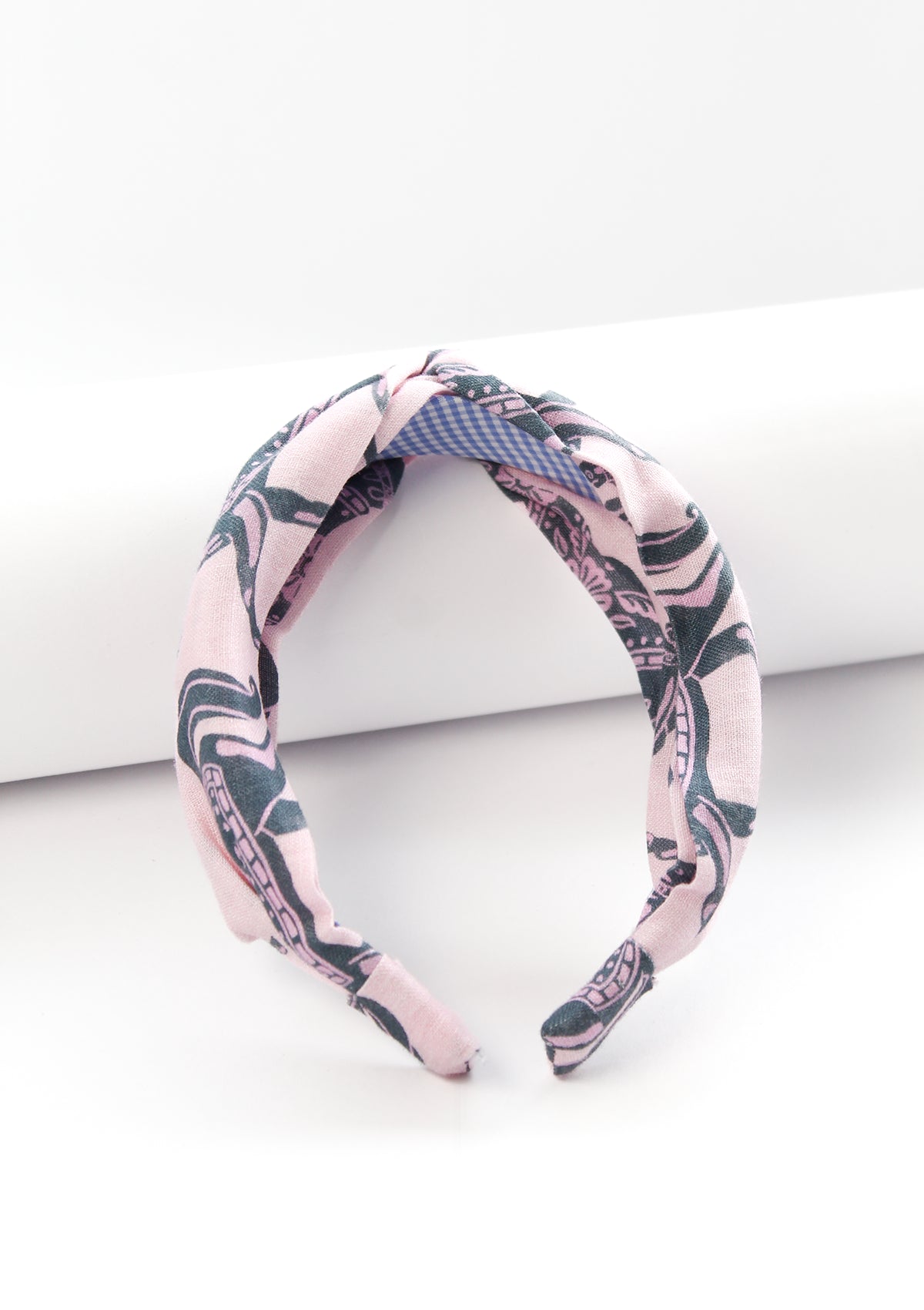 Printed Linen Knotted Headband | Blossomare Print Pink & Navy