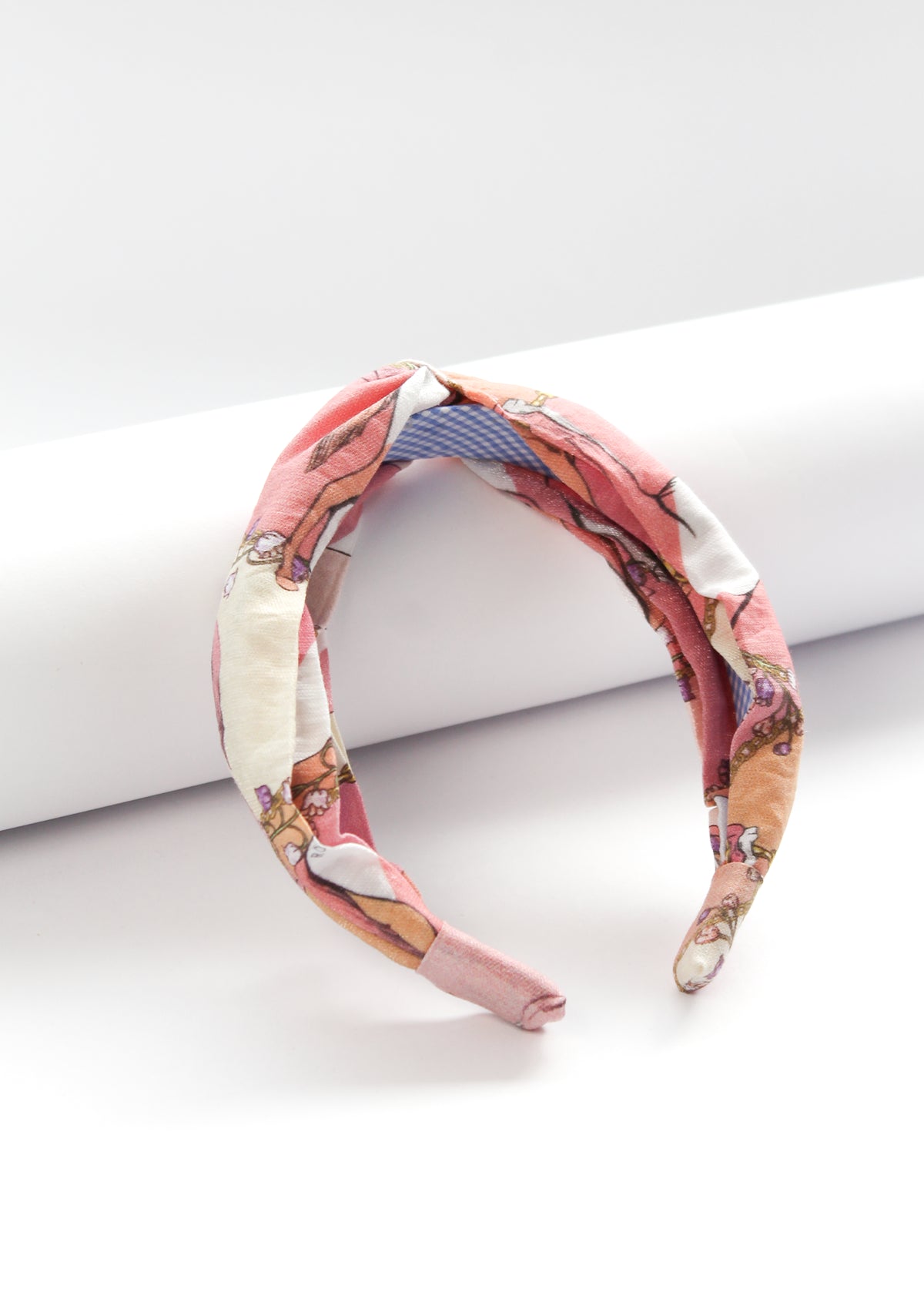 Printed Linen Knotted Headband | Geo Horses Pink