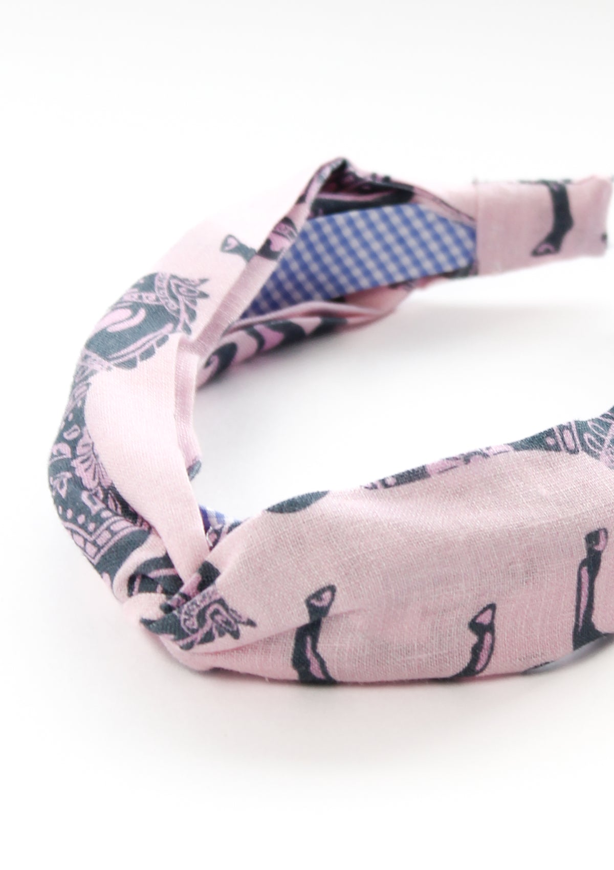 Printed Linen Knotted Headband | Blossomare Print Pink & Navy