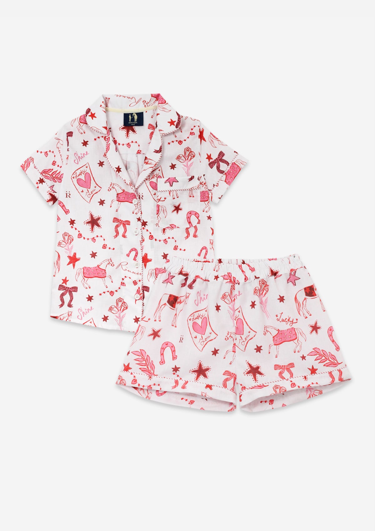 Riding The Stars Short Sleeve PJ's Set | White | Equestrian Sleepwear Collection