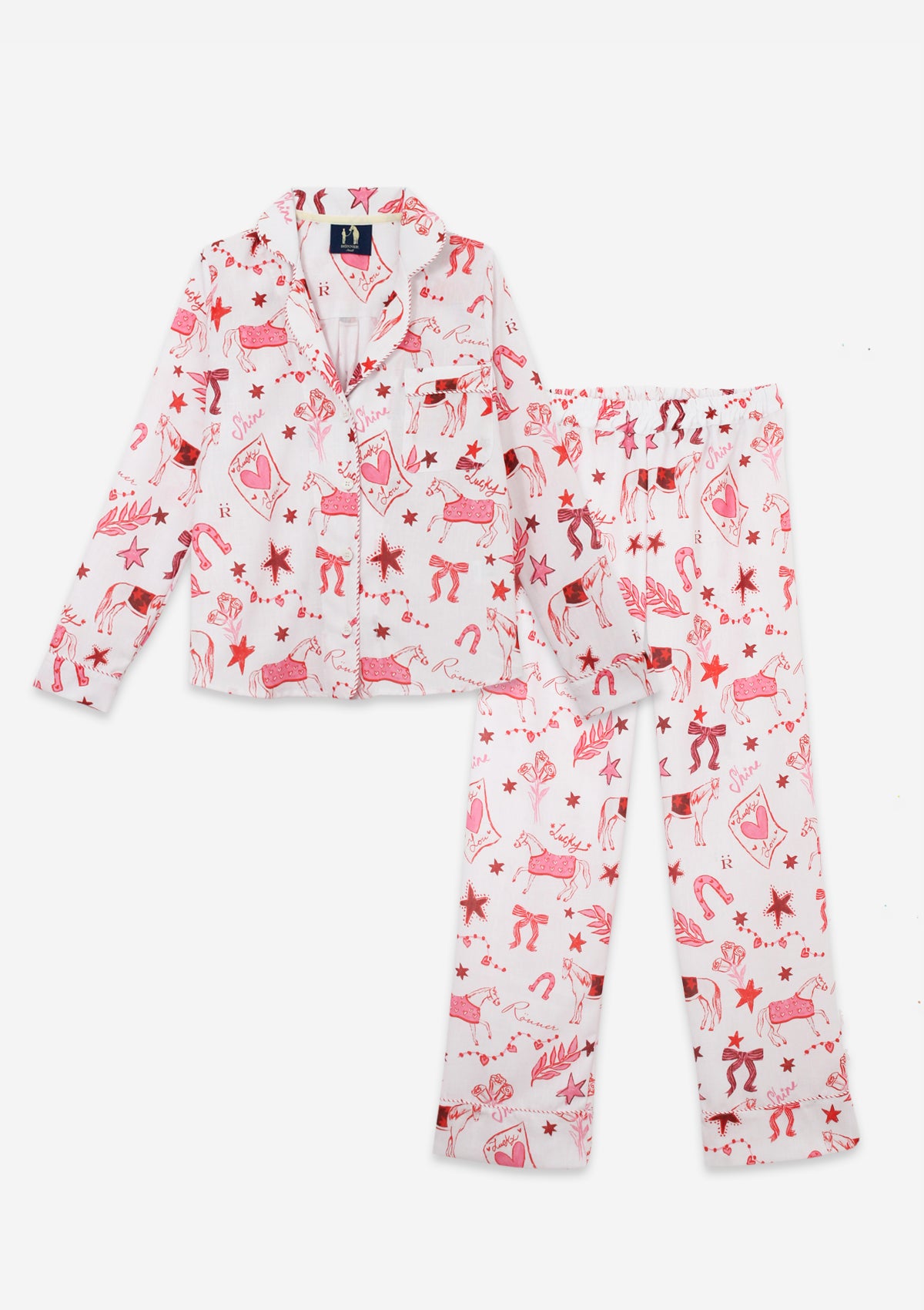 Riding The Stars PJ's Set | Long Sleeve | White | Equestrian Sleepwear Collection