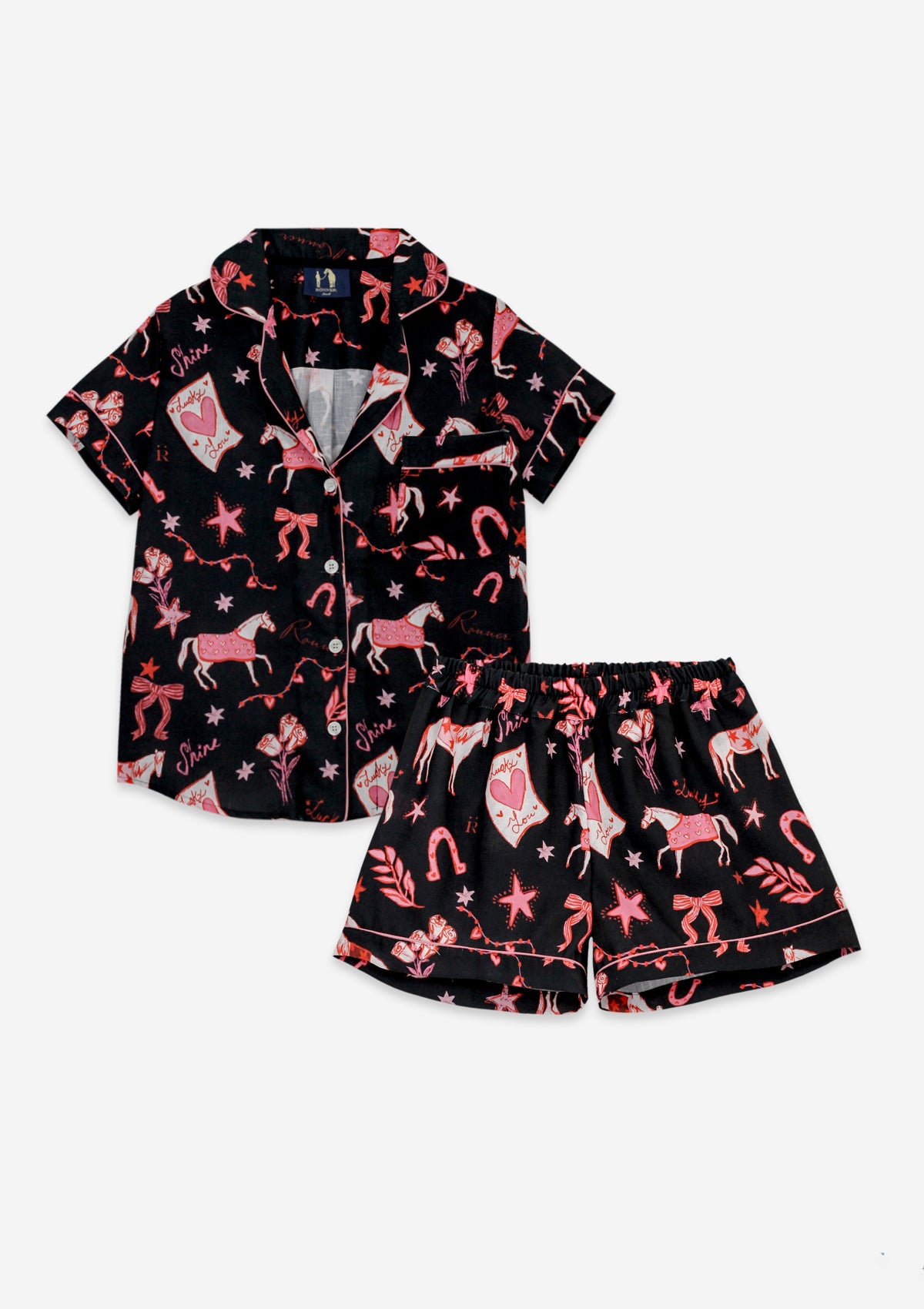 Riding The Stars PJ's Set | Short Sleeve | Black | Equestrian Sleepwear Collection