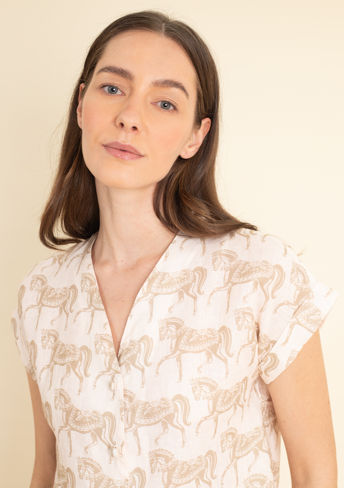 Lila Linen Shirt | Blossomare Print | Neutral - Rönner