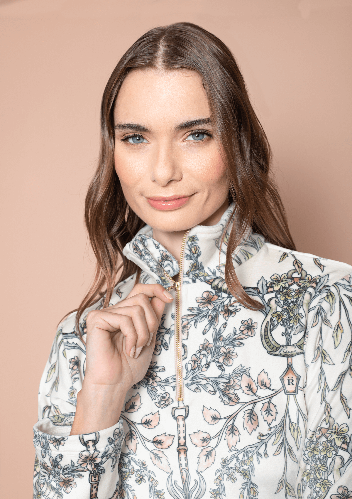 Serene Quarter-Zip Velvet | Equiflora Print | Rust