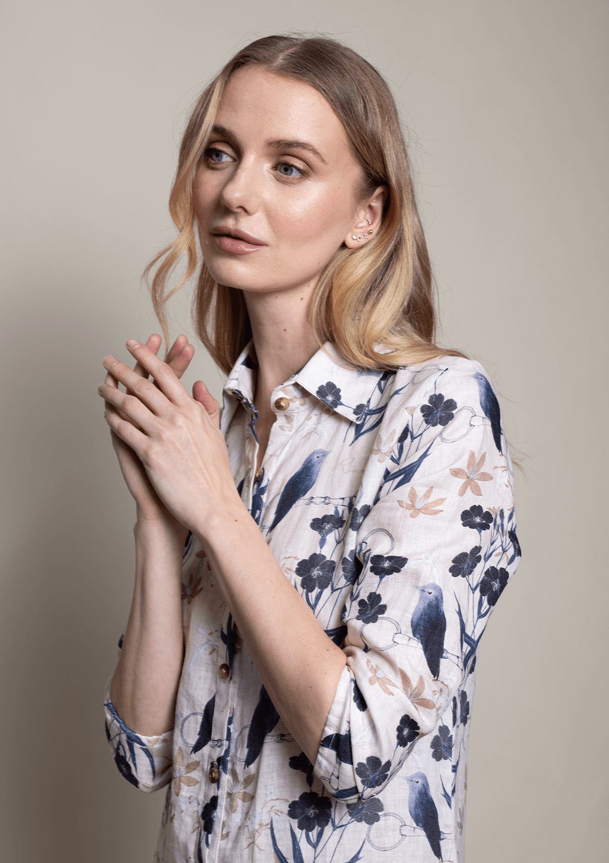 Basic Linen Shirt | Bloom Print | Celeste