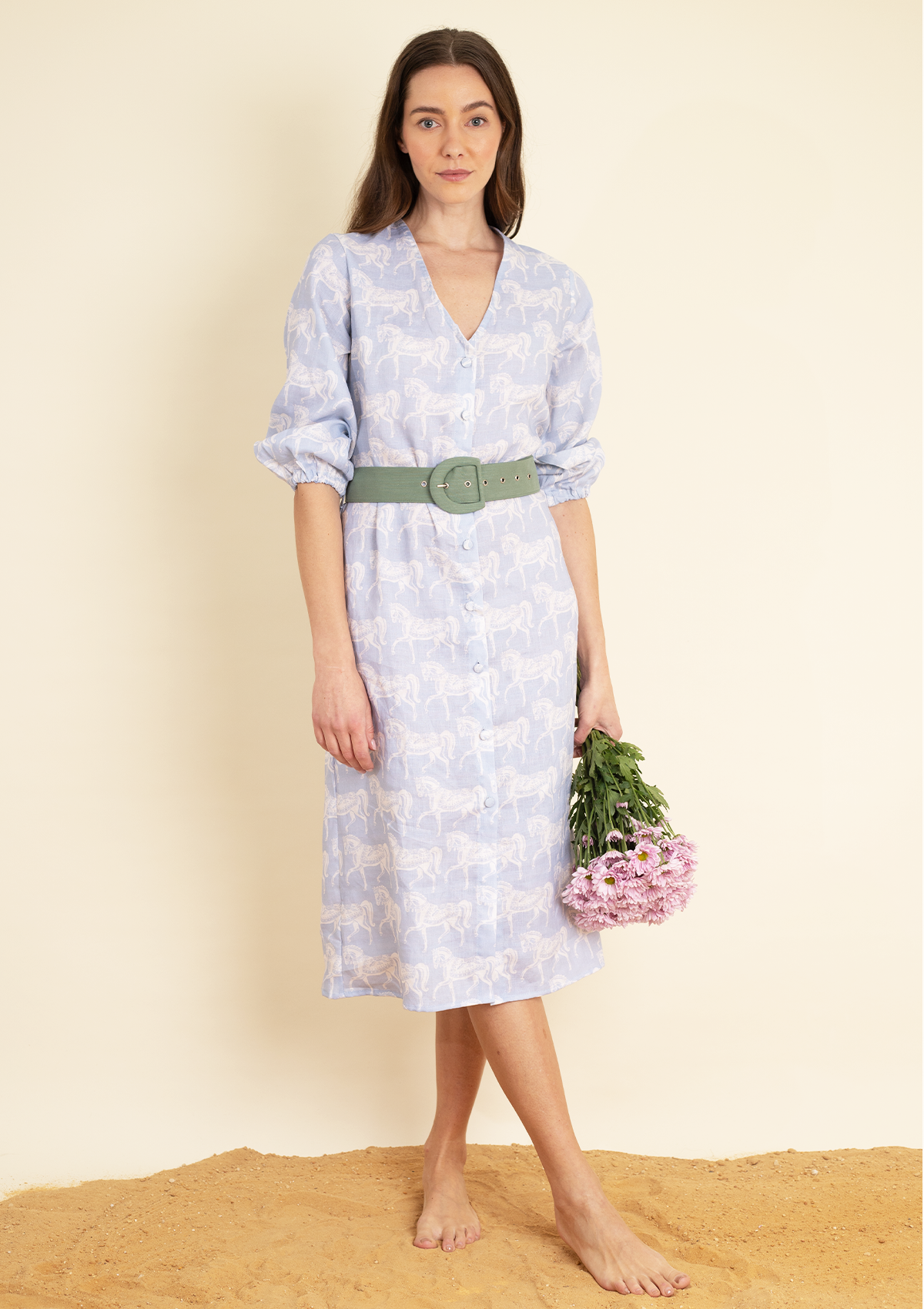 Sophia Linen Dress | Blossomare Print | Cotton Blue - Rönner