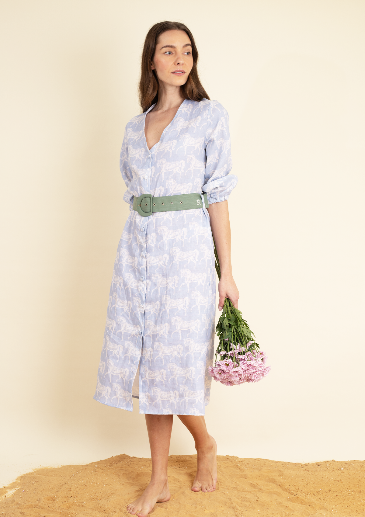 Sophia Linen Dress | Blossomare Print | Cotton Blue