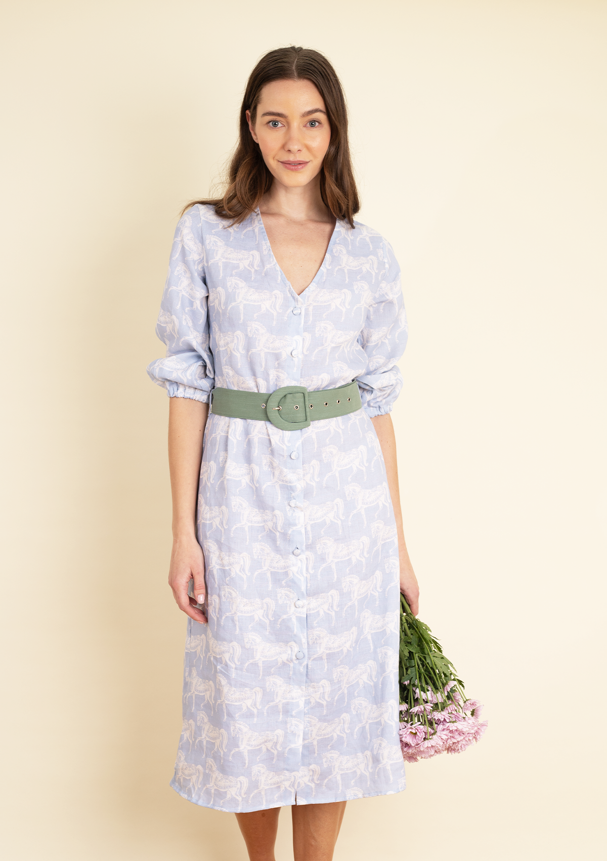 Sophia Linen Dress | Blossomare Print | Cotton Blue - Rönner