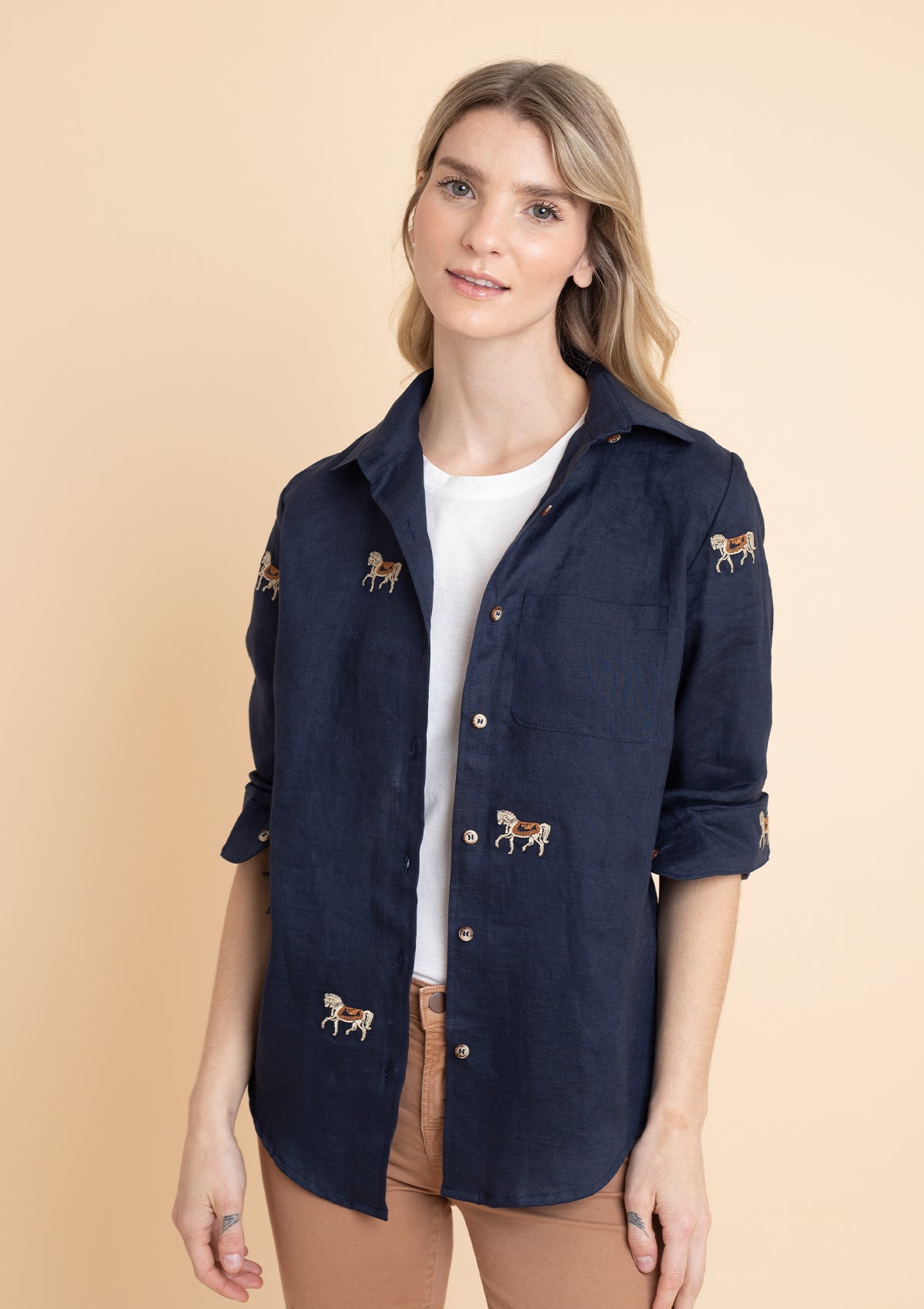 Sundown Embroidered Horses Linen Shirt