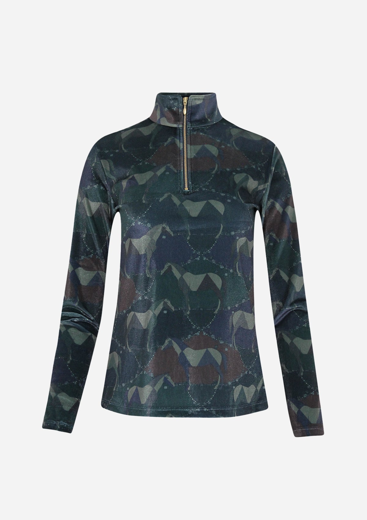 Velour Quarter-Zip Velvet Stretch | Long Sleeve | Geo Horses Blue Lagoon