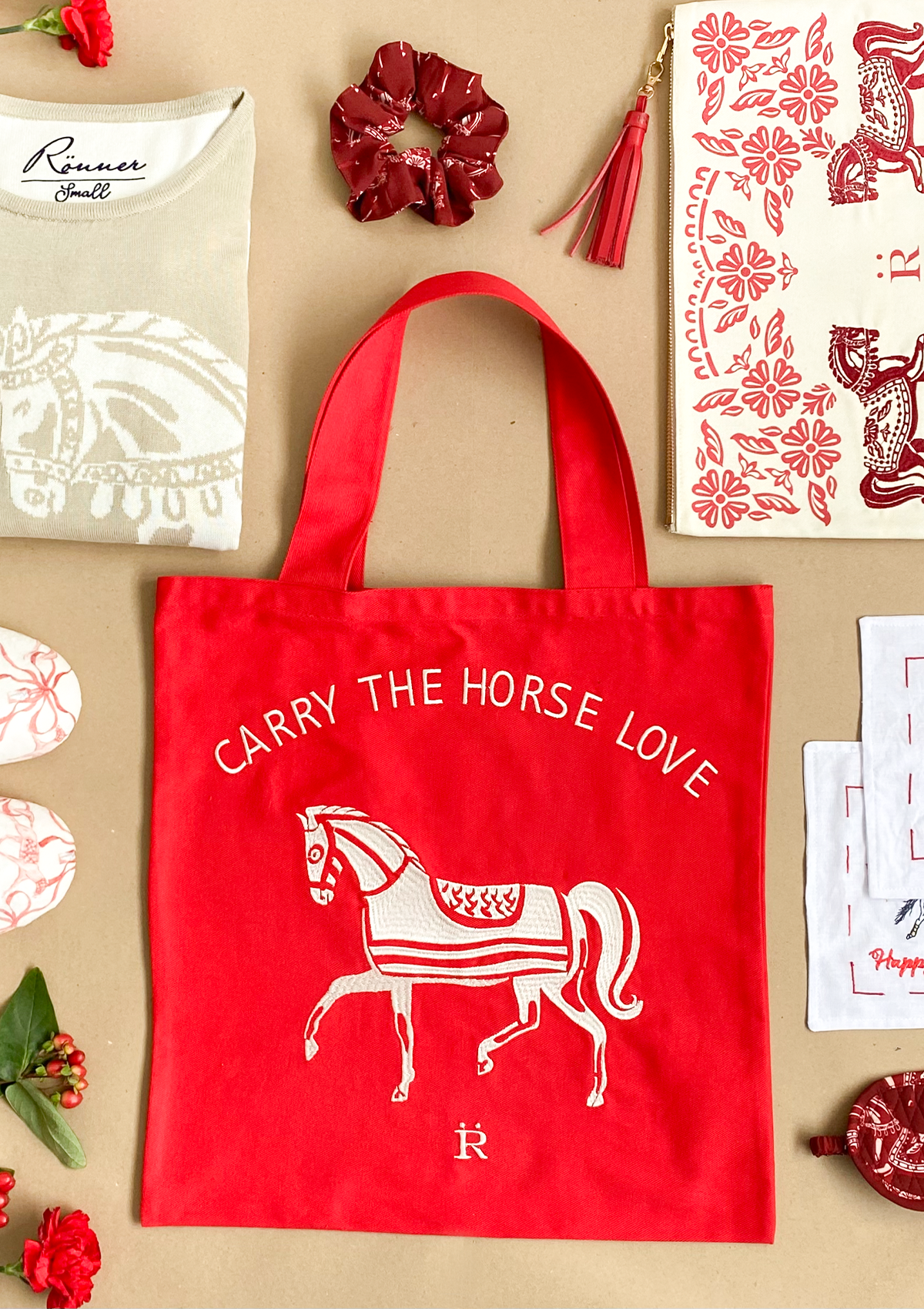 Horse Love Cotton Tote |  Carry The Love Horse | Red