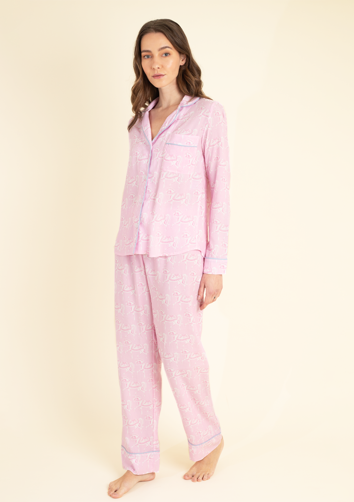 Whisper Long Sleeve Pajama Set | Blossomare Print | Feather Pink