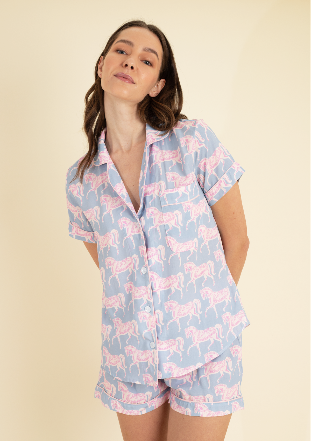 Whisper Short Sleeve Pajama Set | Blossomare Print | Ice Blue