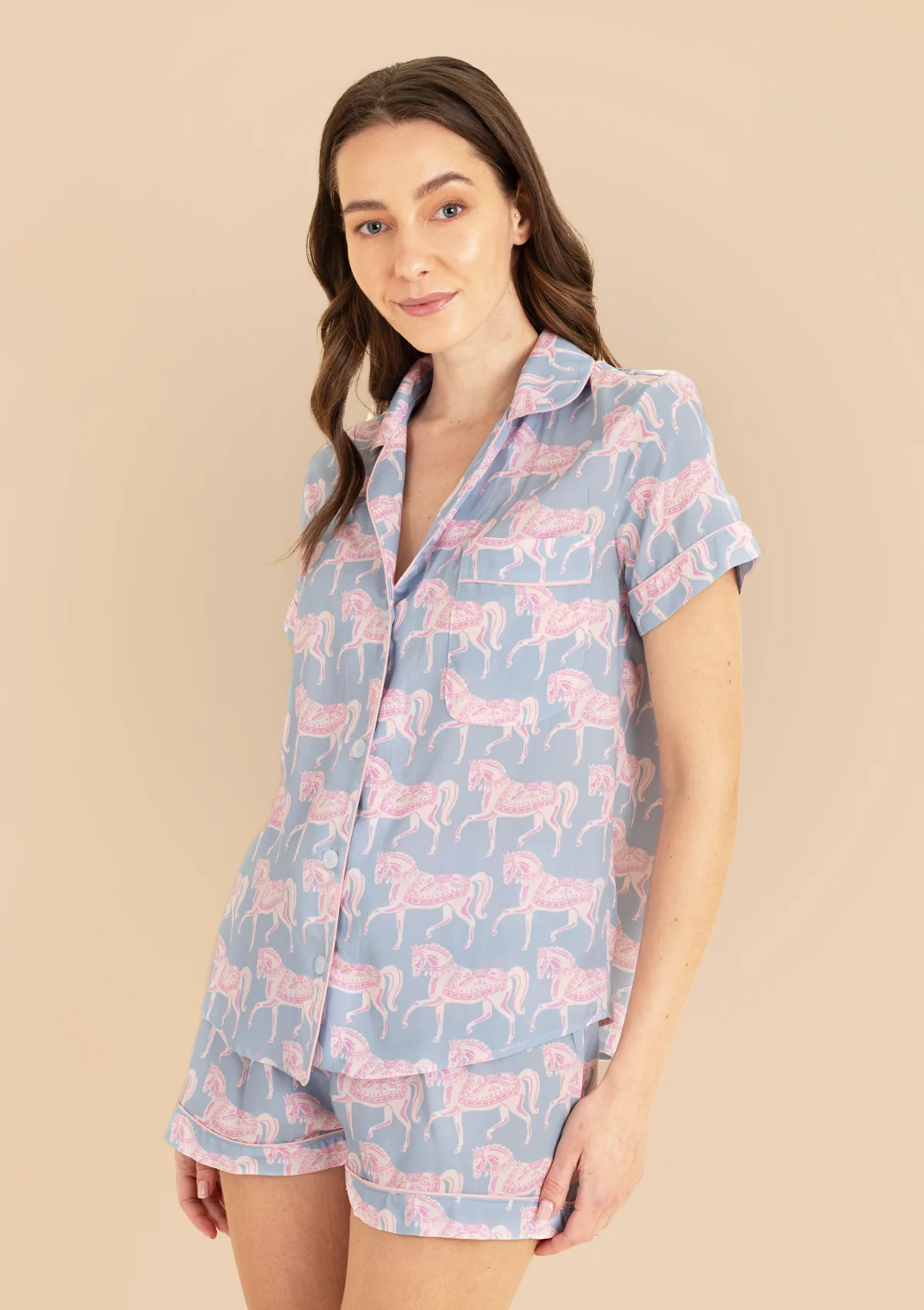 Whisper Short Sleeve Pajama Set | Blossomare Print | Ice Blue