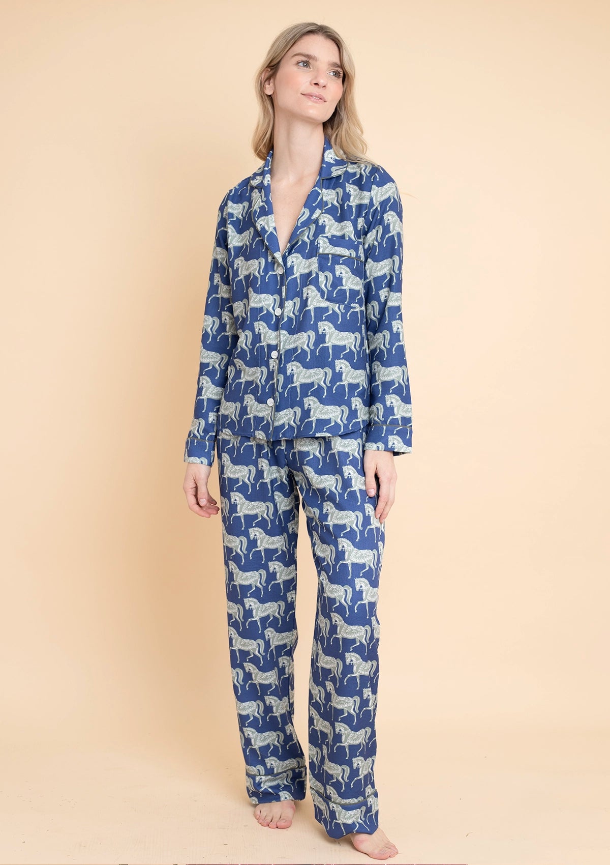 Whisper Long Sleeve Pajama Set | Blossomare Print | Navy & Green