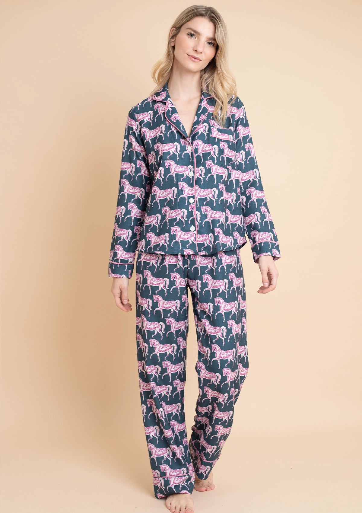 Whisper Long Sleeve Pajama Set | Blossomare Print | Green & Blush