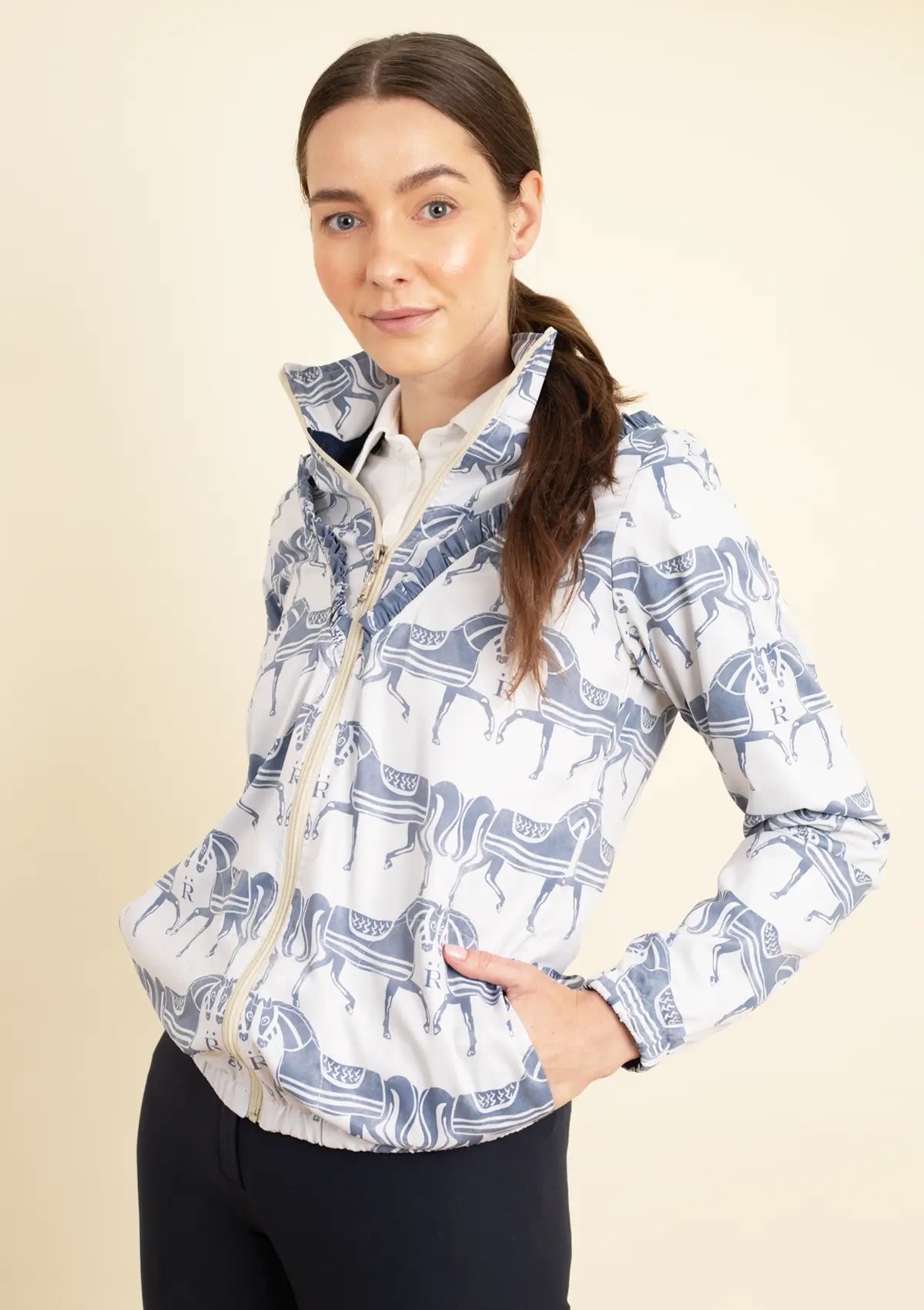 Zara Windbreaker with Ruffle | Sand & Blue