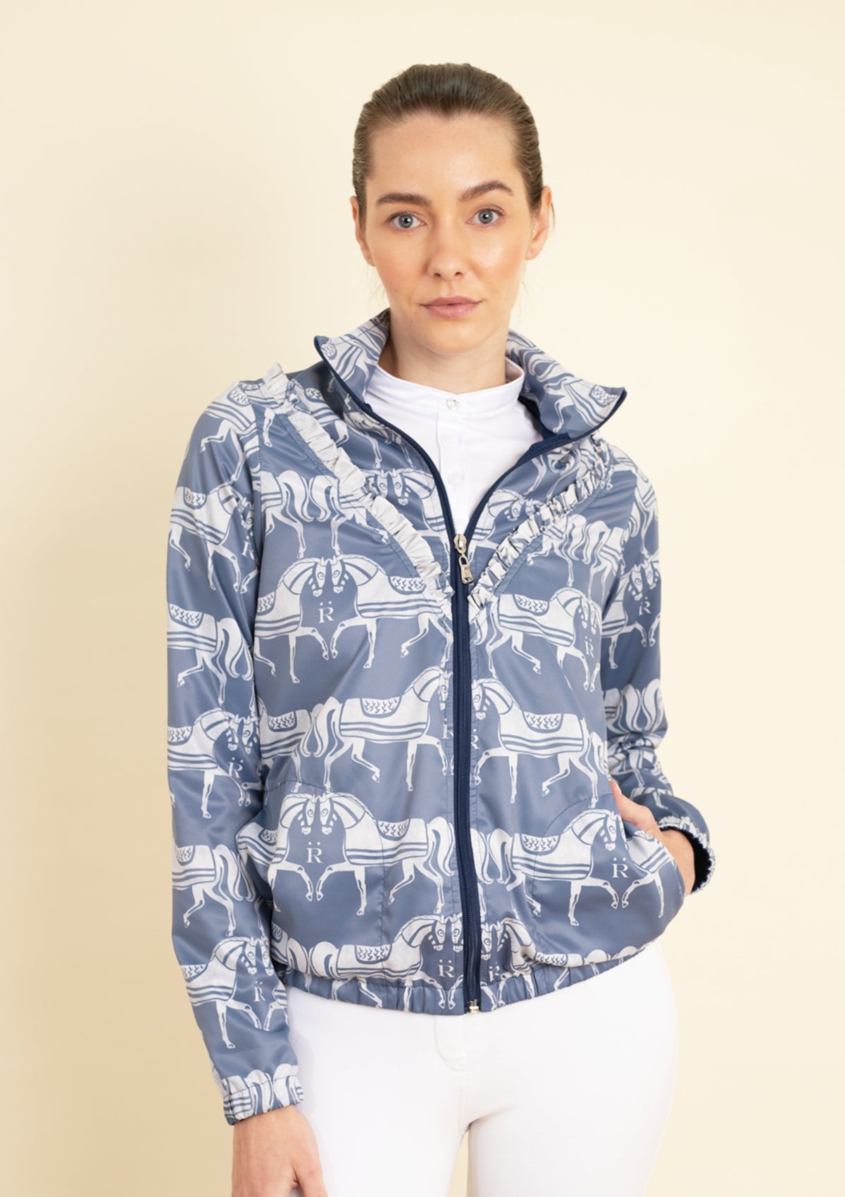 Zara Windbreaker with Ruffle | Steed Print | Blue & Sand - Rönner