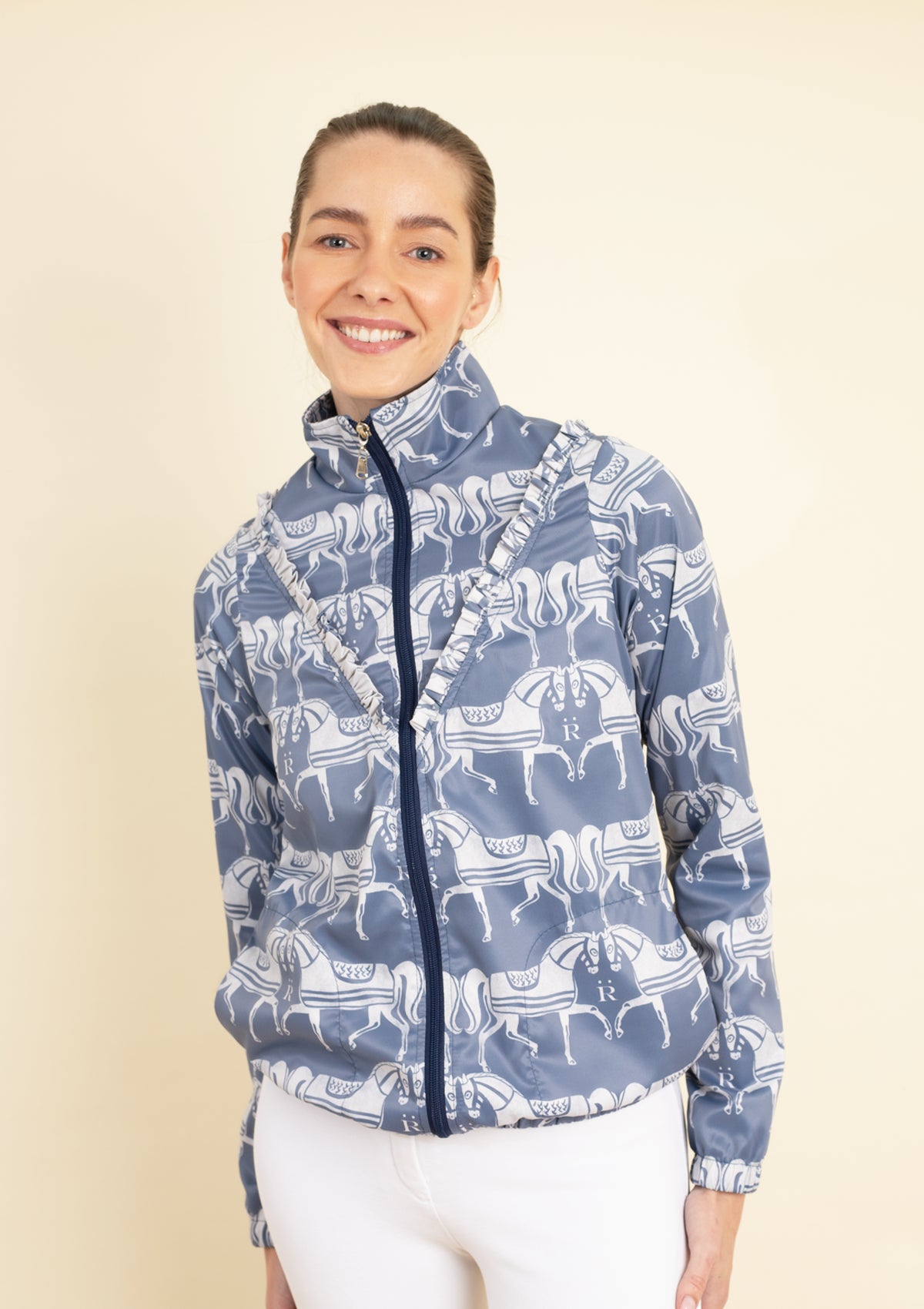 Zara Windbreaker with Ruffle | Steed Print | Blue & Sand - Rönner