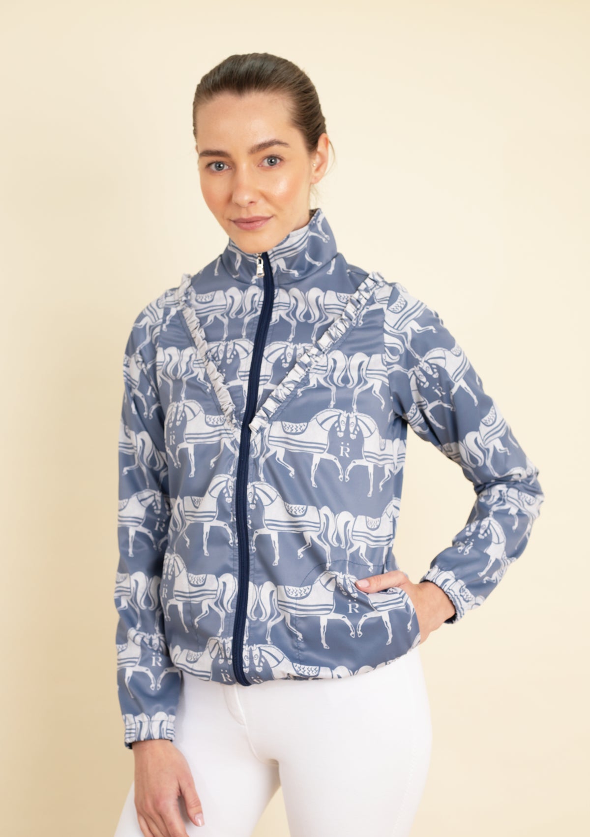 Zara Windbreaker with Ruffle | Steed Print | Blue & Sand - Rönner