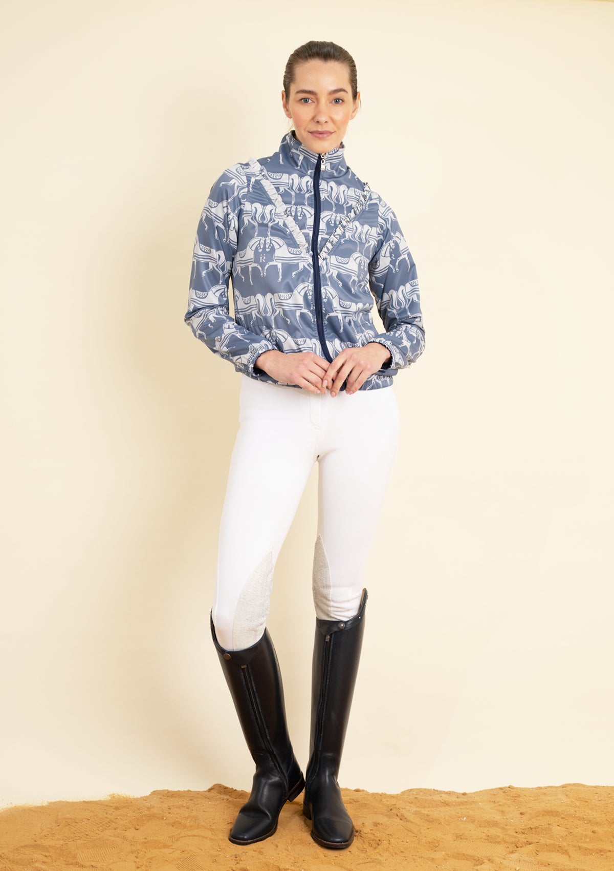 Zara Windbreaker with Ruffle | Steed Print | Blue & Sand - Rönner