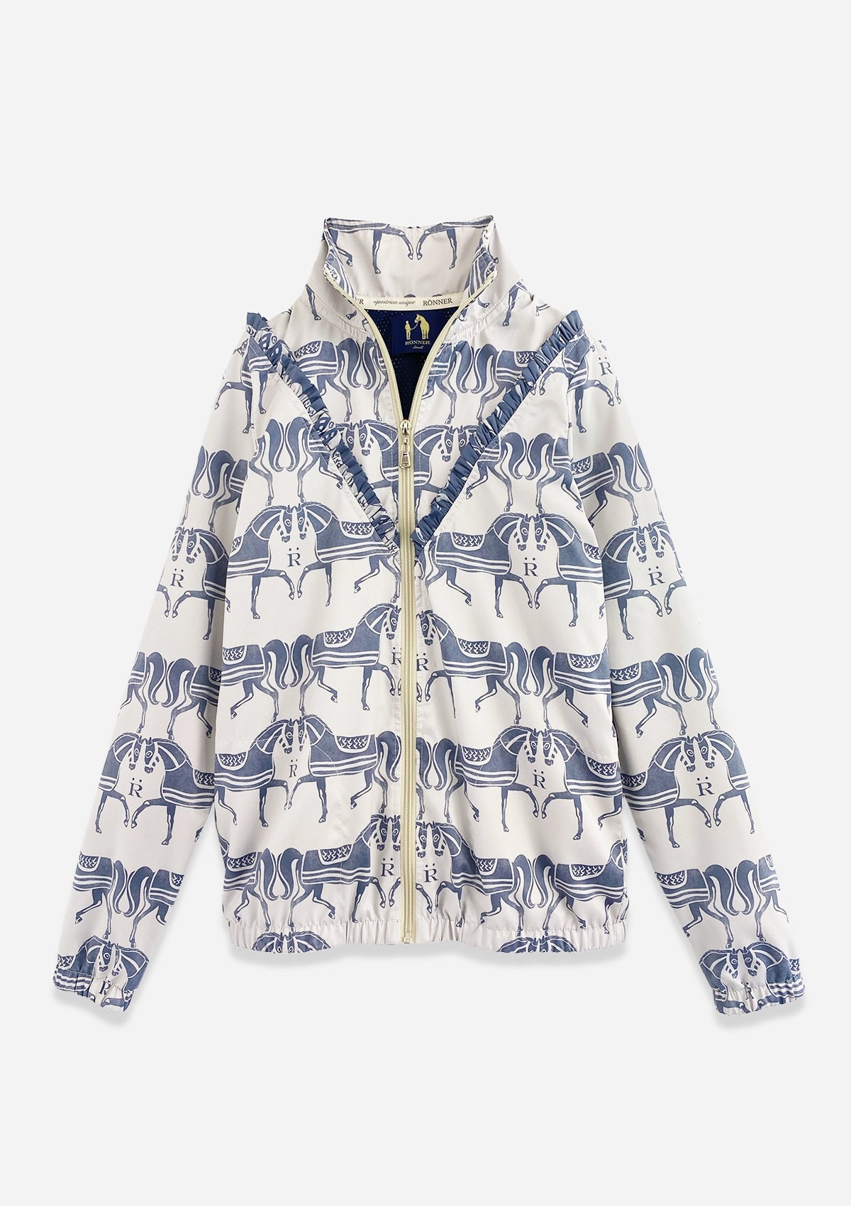 Zara Winbreaker with Ruffle - Steed Print- Sand and Blue - Rönner