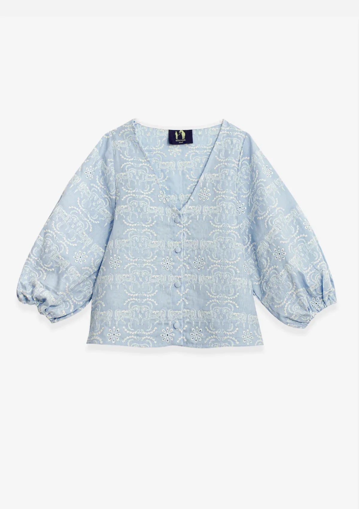 Alma Linen Blouse | Embroidered | Baby Blue - RönnerBlousesXS