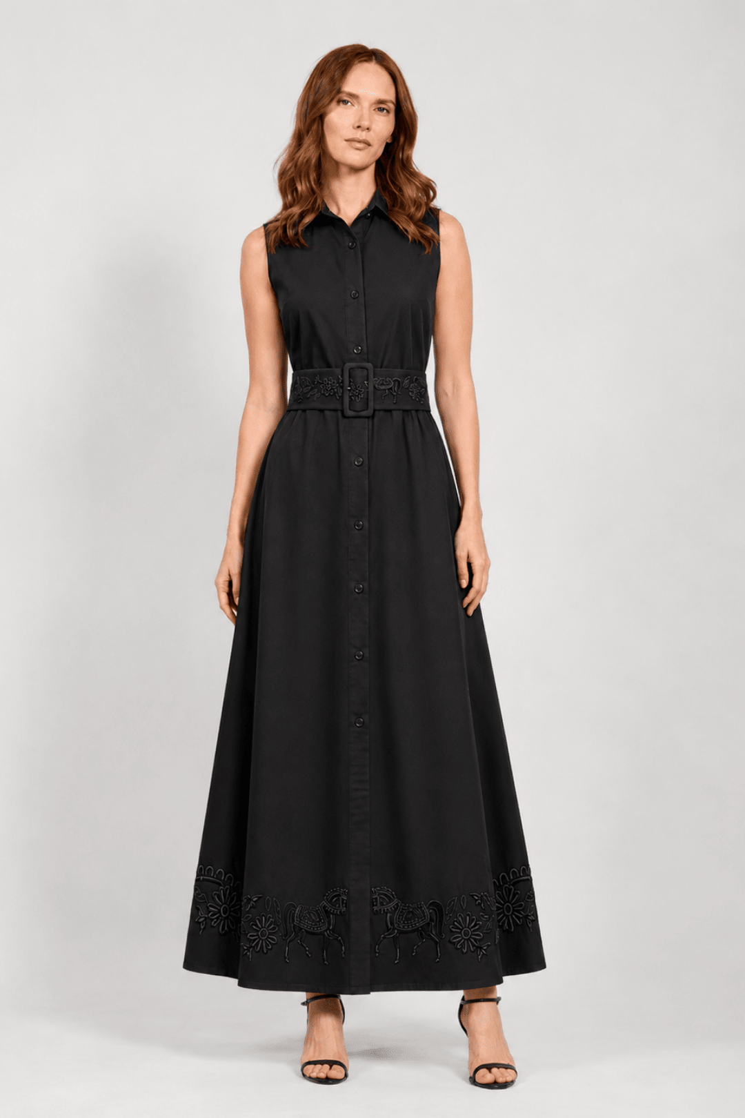 Annie Florale Embroidered Cotton Dress | Black - RönnerDressBlack
