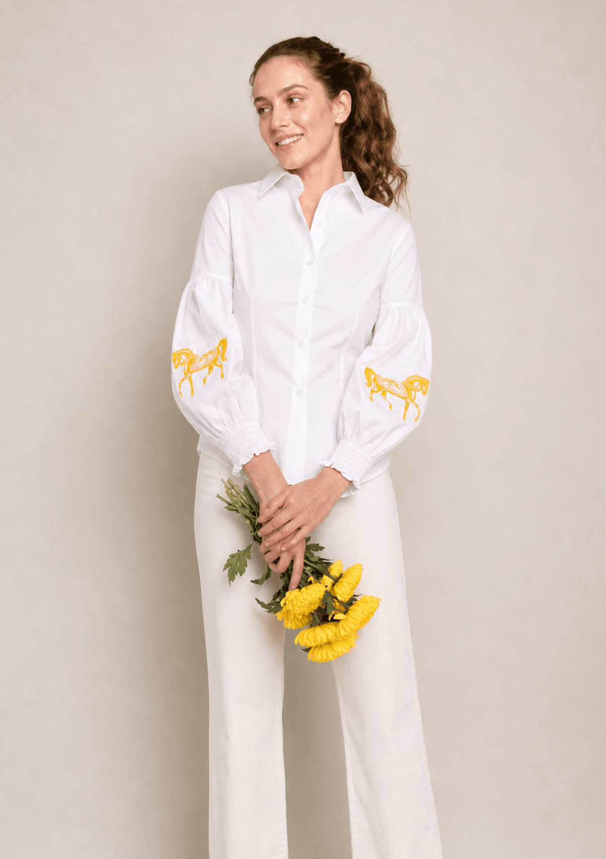 Annie Shirt in Yellow | Embroidered Cotton Shirt - RönnerXS
