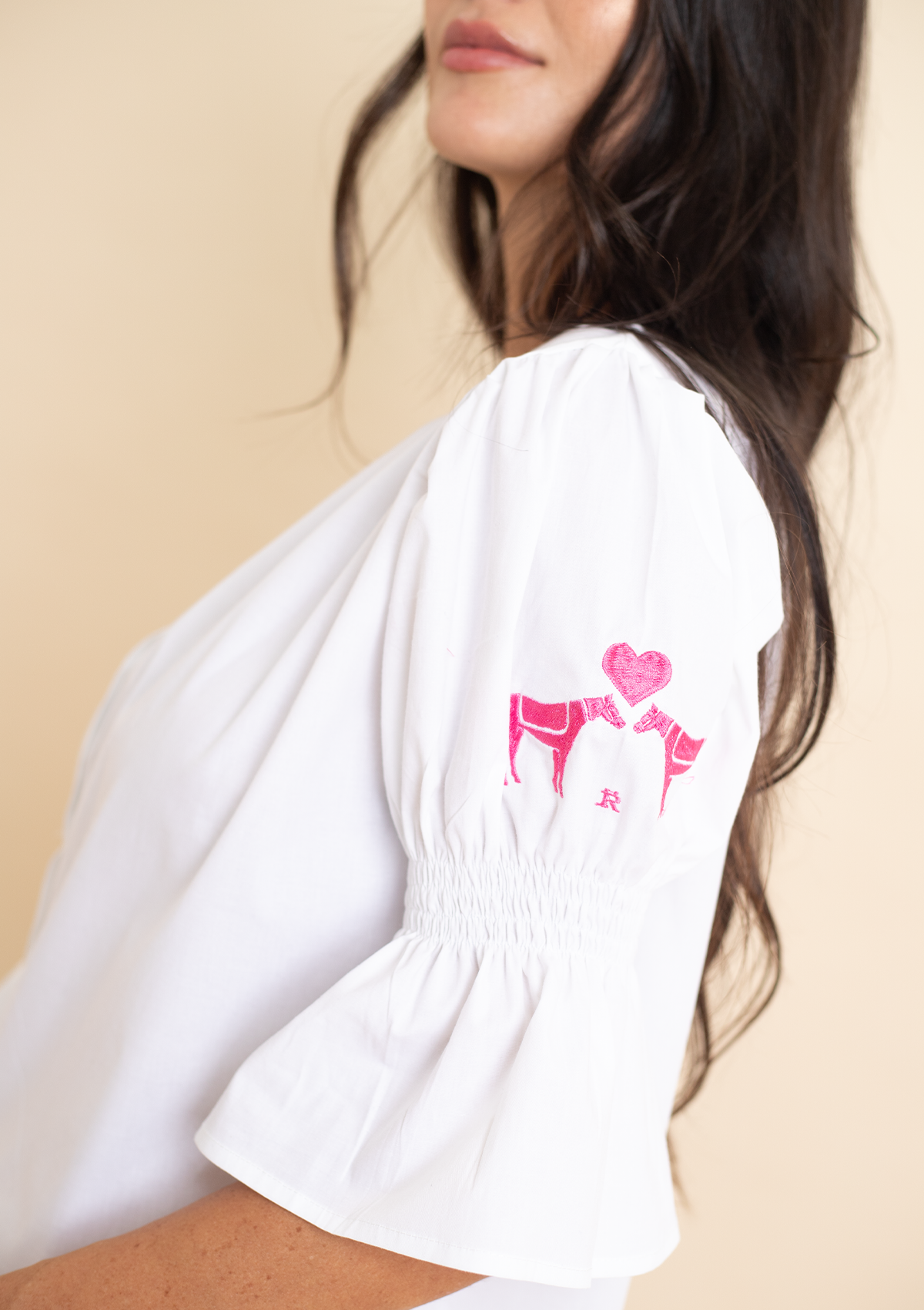 Valentine's Annie Shirt Embroidered | White & Pink