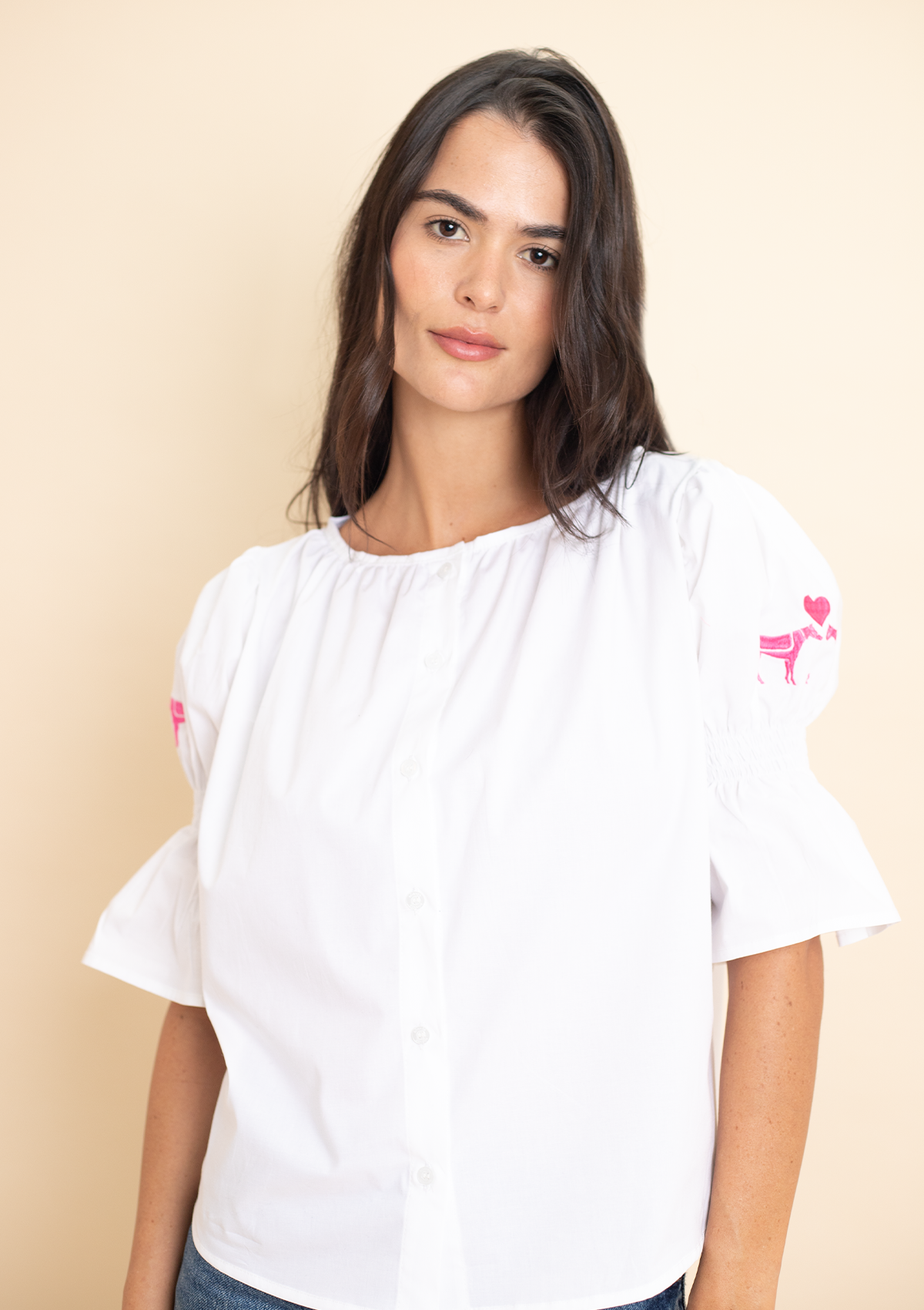 Valentine's Annie Shirt Embroidered | White & Pink