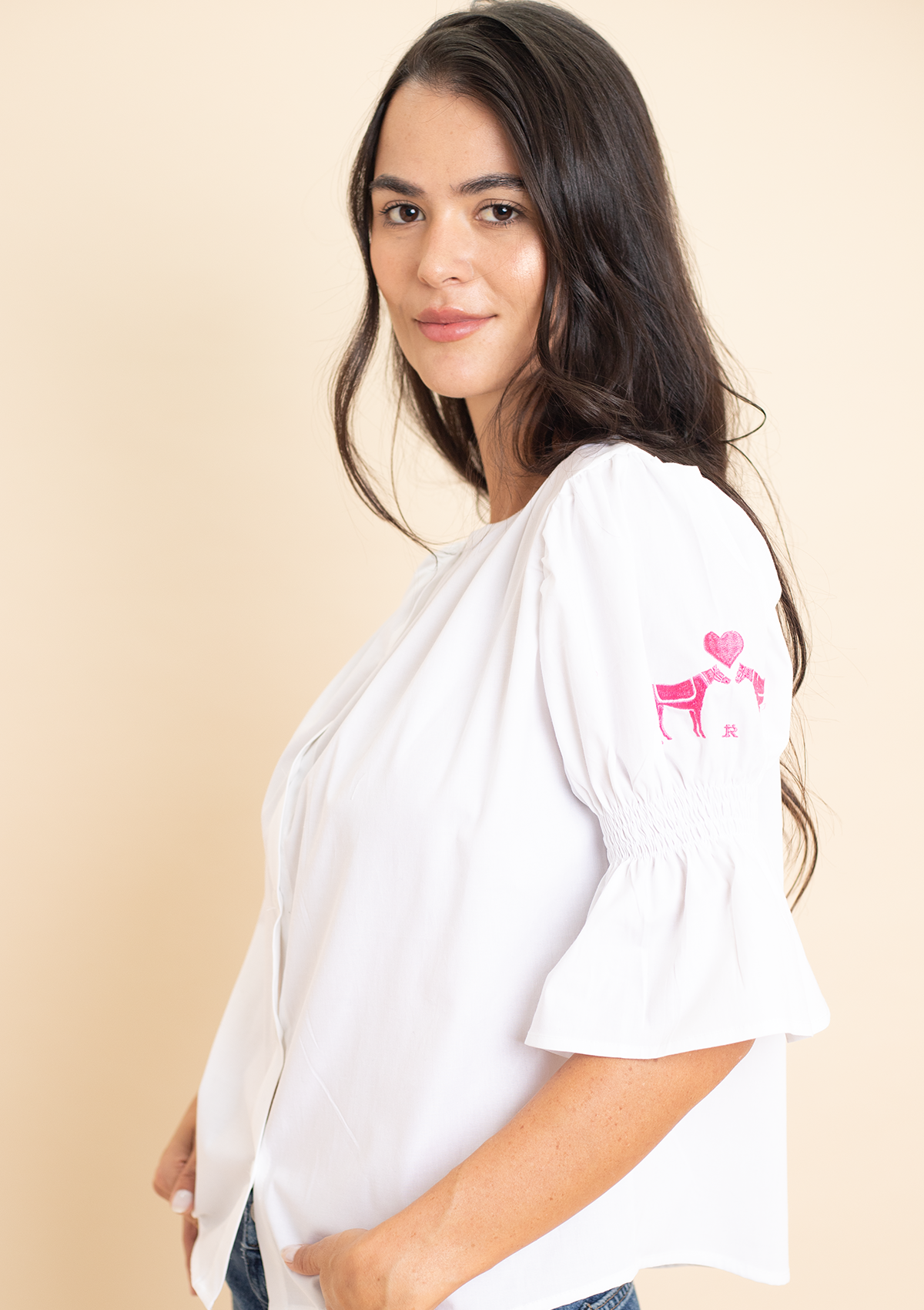 Valentine's Annie Shirt Embroidered | White & Pink